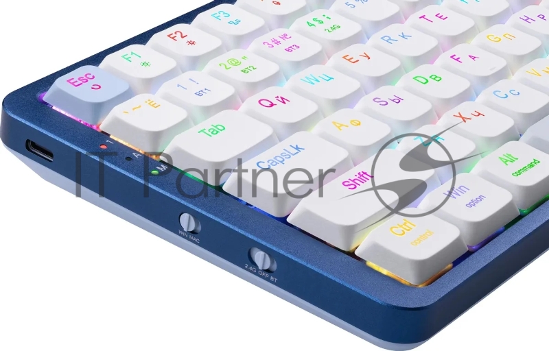 Клавиатура Redragon Eva Pro гибридная, USB Type-A, Bluetooth, радиоканал, белый/синий