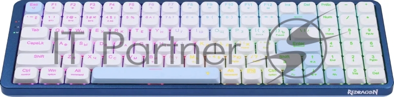 Клавиатура Redragon Eva Pro гибридная, USB Type-A, Bluetooth, радиоканал, белый/синий