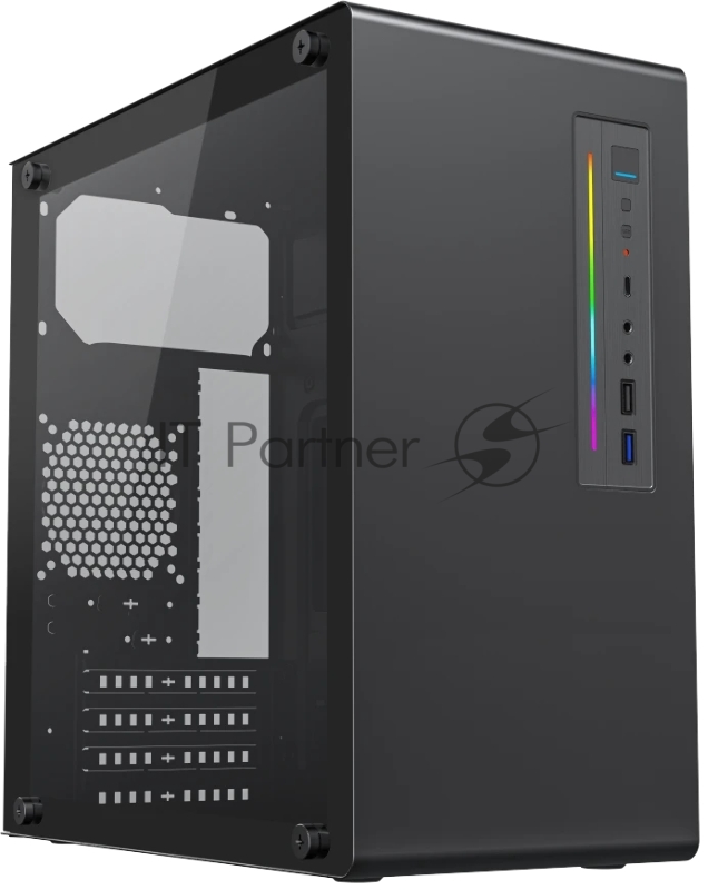 Корпус без блока питания Foxline FL-728TG, mATX, TG, 1xUSB3.0+1xUSB2.0+1xType-C(USB strip on front, Black