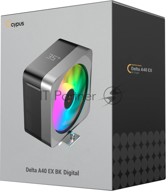 Кулер для процессора CPU Cooler Ocypus Delta A40 EX BK Digital (200W, 4-pin PWM, LED temp., 157mm, Al/Cu, 4x6mm, ARGB, 1x120mm, 60CFM, 31dBA, 1600RPM, S: 1851/1700/1200/115X, AM5/AM4, black)