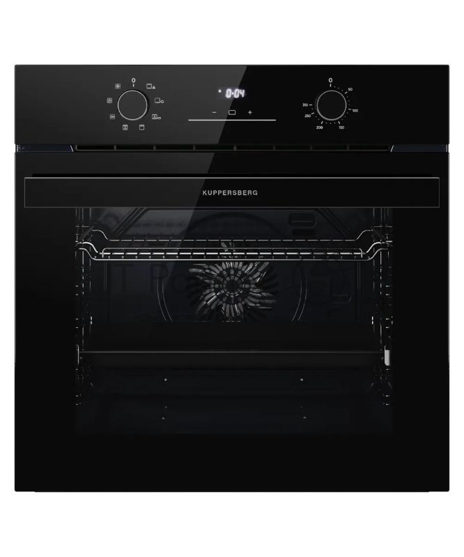 Духовой шкаф Kuppersberg HO 608 Black Glass, High-Tech, 78 л, поворотное управление, дисплей, таймер, 8 режимов, макс. температура 310 градусов, телескопические направляющие (на 1 уровень), цвет черный, цвет фурнитуры черный