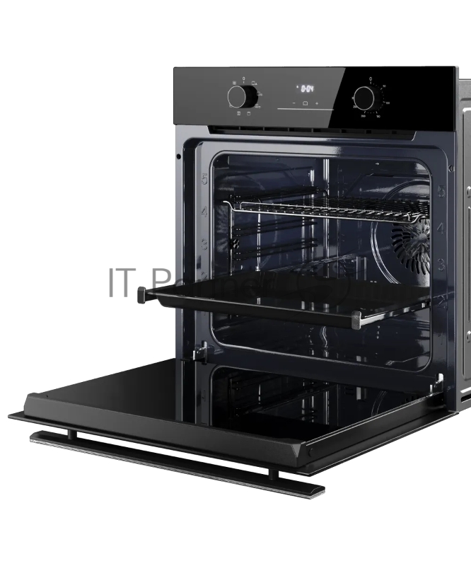 Духовой шкаф Kuppersberg HO 608 Black Glass, High-Tech, 78 л, поворотное управление, дисплей, таймер, 8 режимов, макс. температура 310 градусов, телескопические направляющие (на 1 уровень), цвет черный, цвет фурнитуры черный