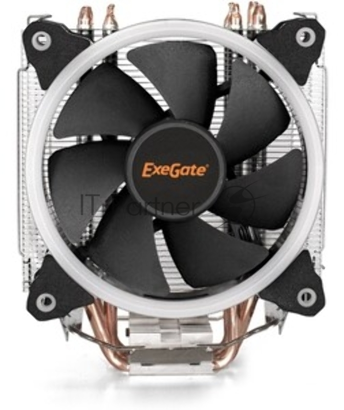 Кулер ExeGate Wizard EXX400V3-PWM.FRGB (Al+Cu, 4 тепл.трубки, LGA775/1150/1151/1155/1156/120 TDP 140W, Fan 120mm, PWM, 800-1800RPM, Hydro bearing, 4pin, 11-24db, 540г, FRGB подсветка, с термоп