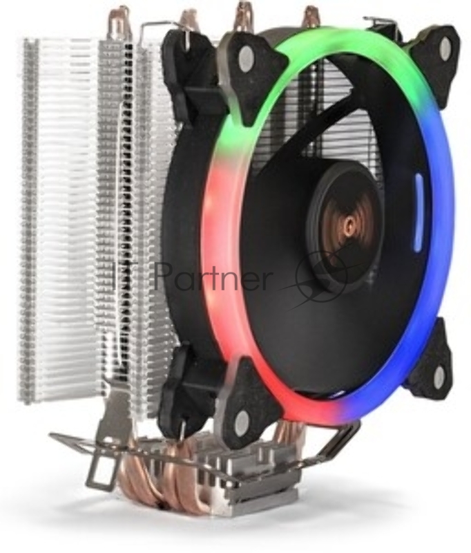 Кулер ExeGate Wizard EXX400V3-PWM.FRGB (Al+Cu, 4 тепл.трубки, LGA775/1150/1151/1155/1156/120 TDP 140W, Fan 120mm, PWM, 800-1800RPM, Hydro bearing, 4pin, 11-24db, 540г, FRGB подсветка, с термоп