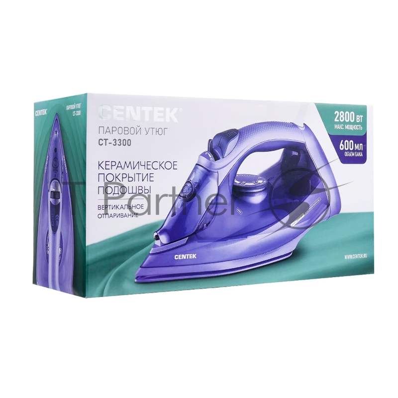 Утюг Centek CT-3300 фиолетовый, 2800 Вт, 60 г/мин, 190 г/мин, 600 мл