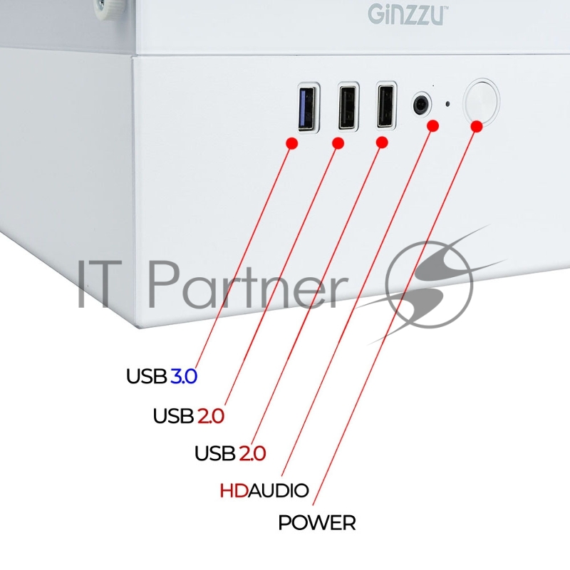 Корпус Ginzzu CL480 mATX передняя панель Стекло Белый
