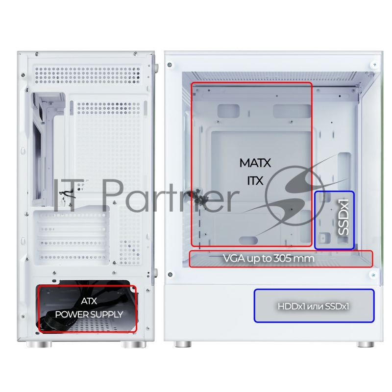 Корпус Ginzzu CL480 mATX передняя панель Стекло Белый