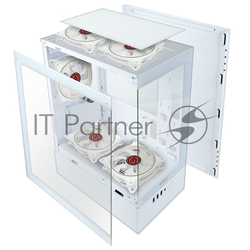 Корпус Ginzzu CL480 mATX передняя панель Стекло Белый