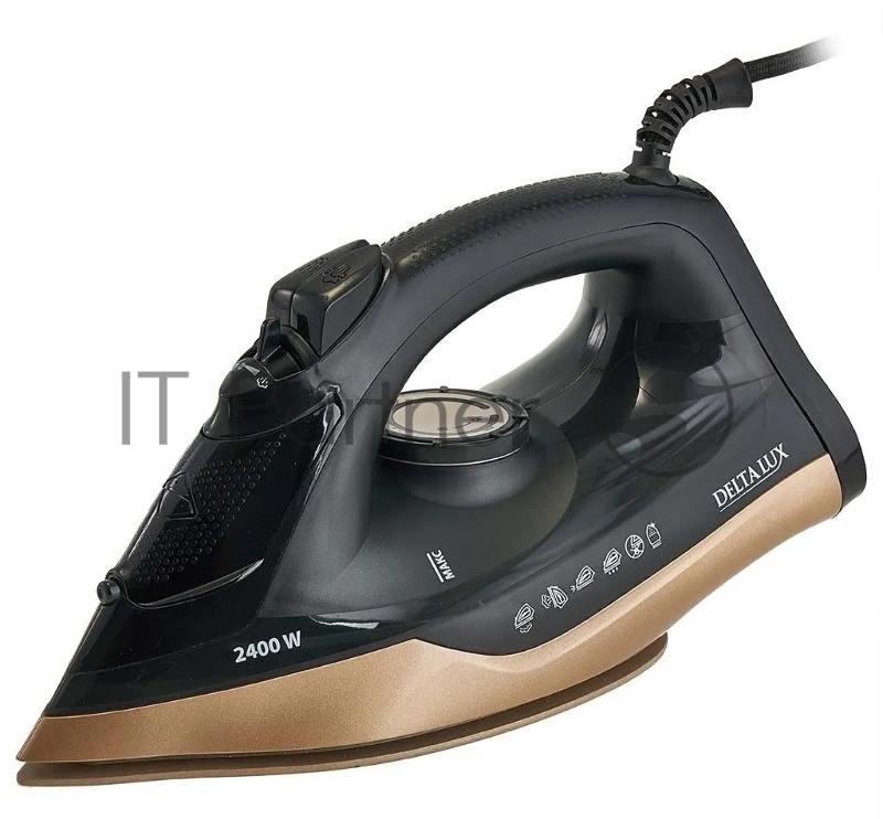 Утюг DELTA LUX DE-3007 черный/золотой, 2400 Вт, 30 г/мин, 150 г/мин, 220 мл