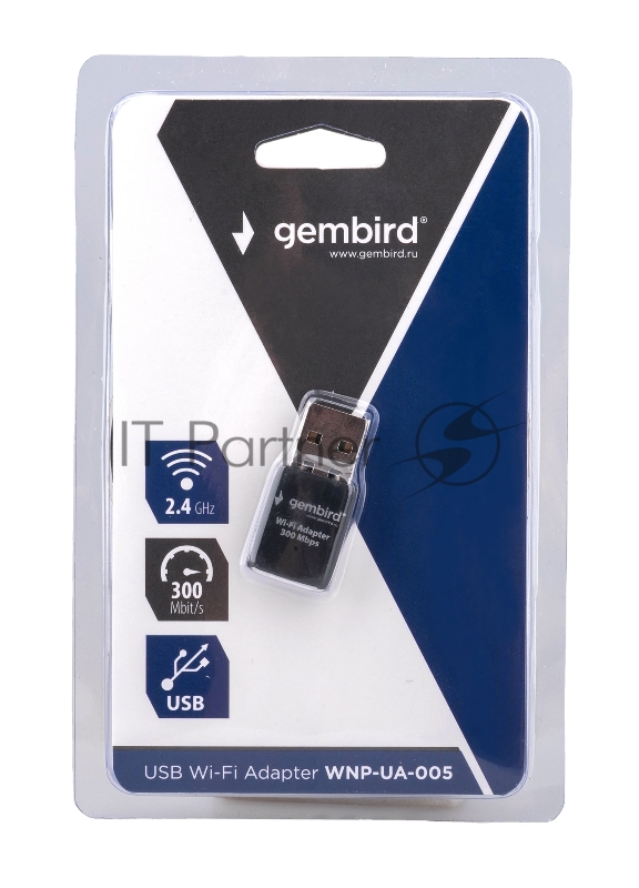 Сетевой адаптер Wi-Fi Gembird WNP-UA-005 300Мбит, USB, 802.11b/g/n