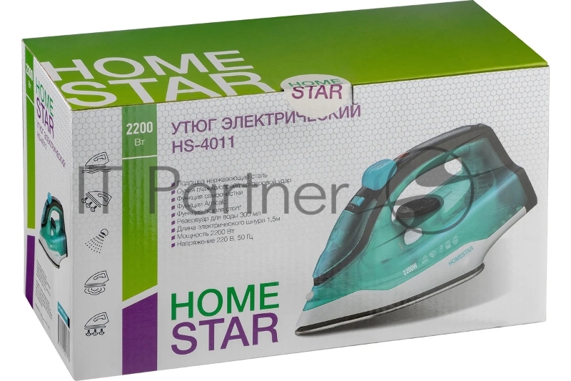 Утюг Homestar HS-4011 бирюзовый, 2200 Вт, 25 г/мин, 150 г/мин, 300 мл