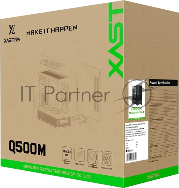 Компьютерный корпус XASTRA Q500M 3ARGB-FG-C10-UC Black mATX/Aquarium/Screewless/ 3x120mm ARGB PWM FG fans/Argb+PWM HUB 10port/ Type-C/ Q500M-3FG12A-C10-UC