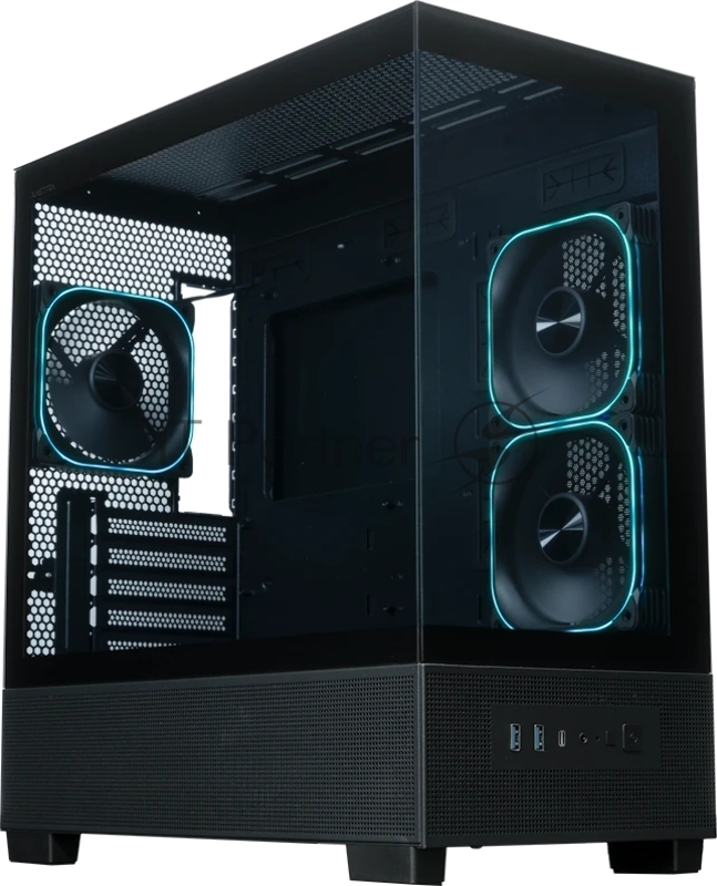 Компьютерный корпус XASTRA Q500M 3ARGB-FG-C10-UC Black mATX/Aquarium/Screewless/ 3x120mm ARGB PWM FG fans/Argb+PWM HUB 10port/ Type-C/ Q500M-3FG12A-C10-UC