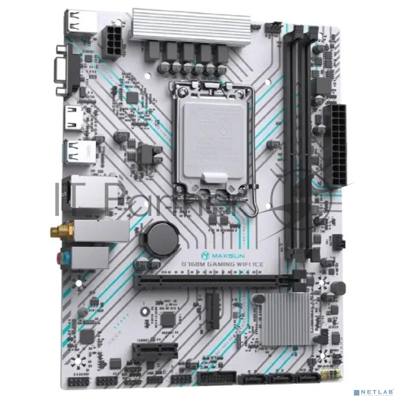 Материнская плата Maxsun MS-B660M GAMING WIFI ICE (Socket 1700, mATX, 2*DDR4(64Gb), VGA/HDMI, 3*SATA3, 1*M.2, 1*PCIEx16/1*PCIEx1, 4*USB2.0, 2*USB 3.2, LAN 1*1G, Bluetooth 4.2, Wi-Fi 802.11ac, RTL)