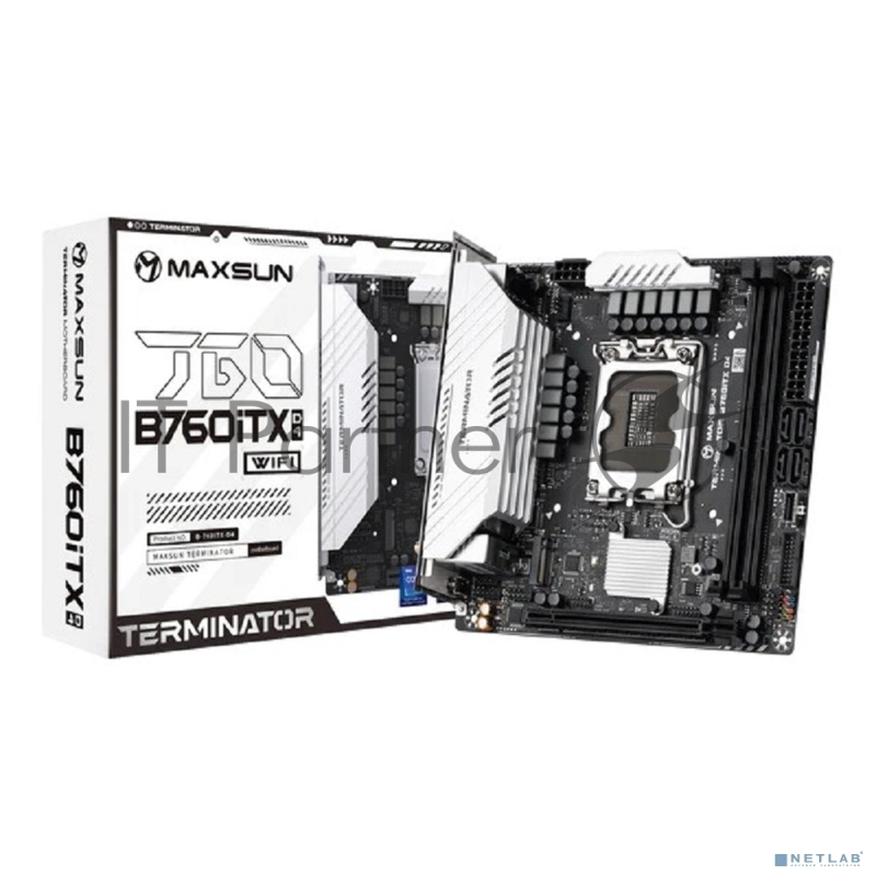 Материнская плата Maxsun MS-Terminator B760ITX D4 WIFI V3 (Socket 1700, mini-ITX, 2*DDR4(64Gb), DP/HDMI, 4*SATA3, 2*M.2, 1xPCI-E 5.0 x16, 4*USB 3.2, 1*Type-C, LAN 1*2.5G, RTL)