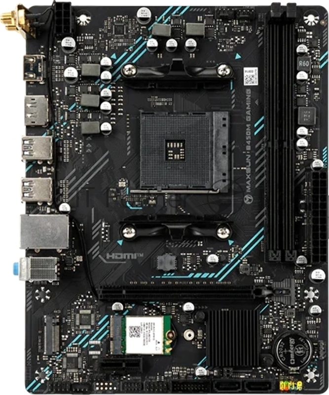Материнская плата Maxsun MS-B450M GAMING WIFI (Socket AM4, mATX, 2*DDR4 (64Gb), DP/HDMI, 2*SATA3, 1*M.2, 1*PCIEx16/1*PCIEx1, 2*USB2.0, 4*USB 3.2 Gen1, LAN 1*1G, Wi-Fi 802.11ac, RTL)