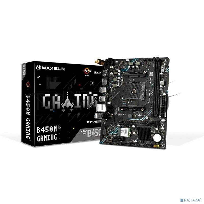 Материнская плата Maxsun MS-B450M GAMING WIFI (Socket AM4, mATX, 2*DDR4 (64Gb), DP/HDMI, 2*SATA3, 1*M.2, 1*PCIEx16/1*PCIEx1, 2*USB2.0, 4*USB 3.2 Gen1, LAN 1*1G, Wi-Fi 802.11ac, RTL)