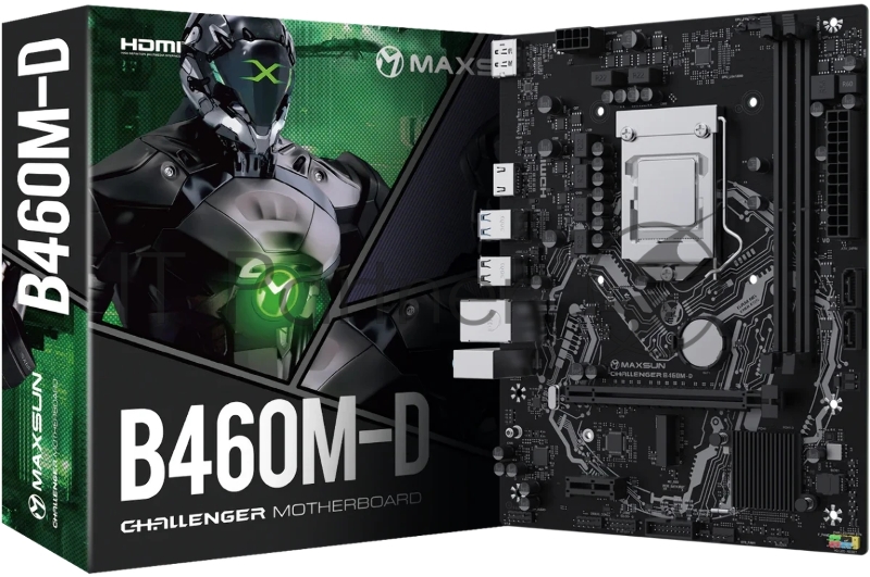 Материнская плата Maxsun MS-Challenger B460M-D (Socket 1200, mATX, 2*DDR4(64Gb), DP/HDMI, 2*SATA3, 1*M.2, 1xPCI-E x16 /1xPCI-E x, 4*USB 2.0, 2*USB 3.2 Gen1 , LAN 1*1G, RTL)