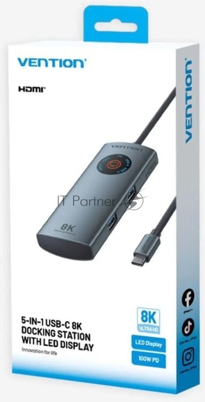 Мультифункциональный хаб Vention USB-C 5 в 1 HDMI 8K