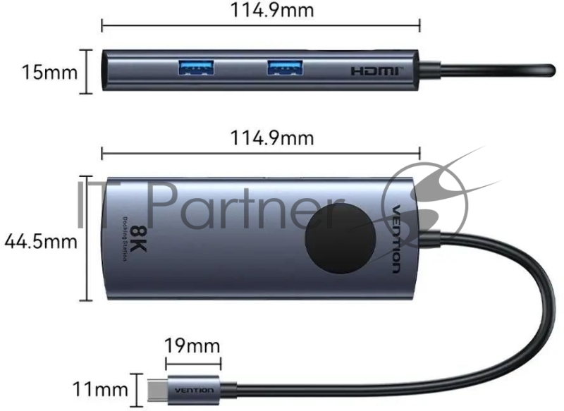Мультифункциональный хаб Vention USB-C 5 в 1 HDMI 8K