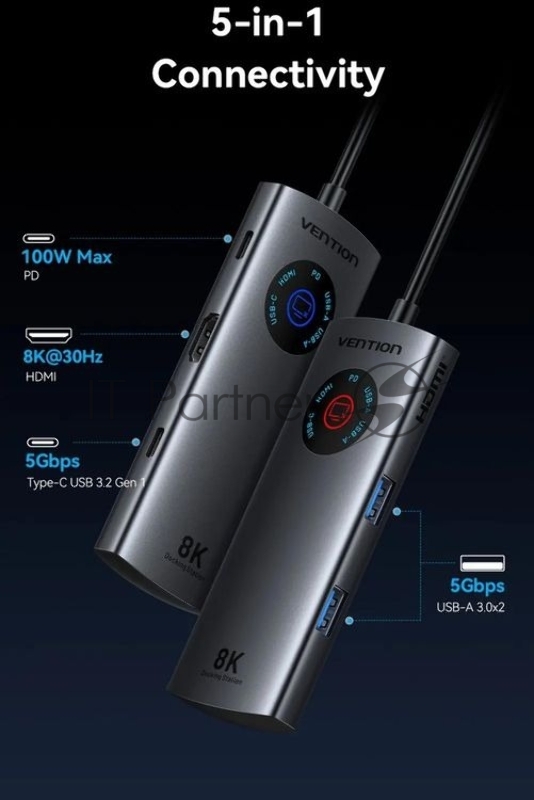 Мультифункциональный хаб Vention USB-C 5 в 1 HDMI 8K