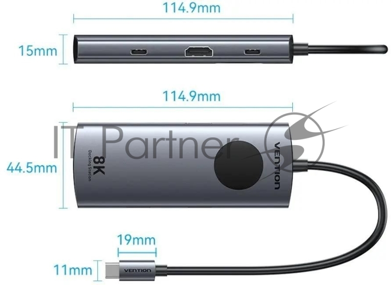 Мультифункциональный хаб Vention USB-C 6 в 1 HDMI 8K