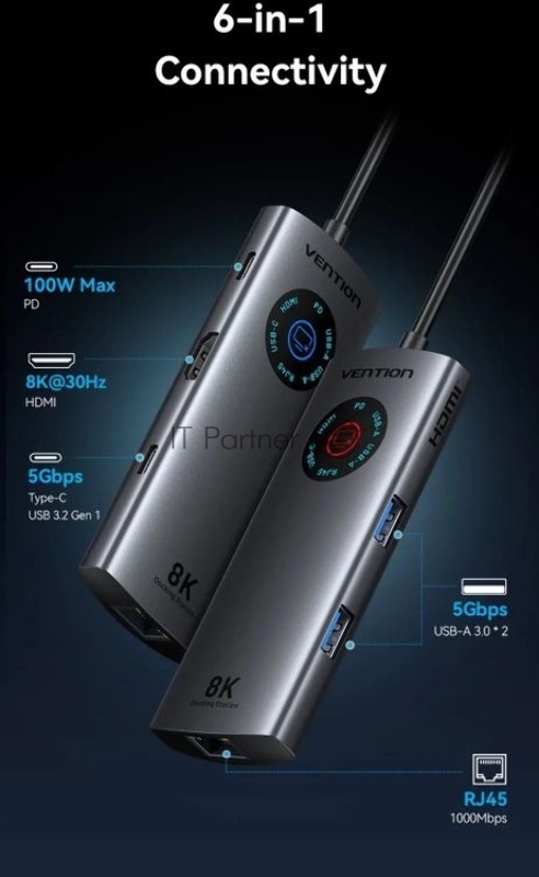 Мультифункциональный хаб Vention USB-C 6 в 1 HDMI 8K