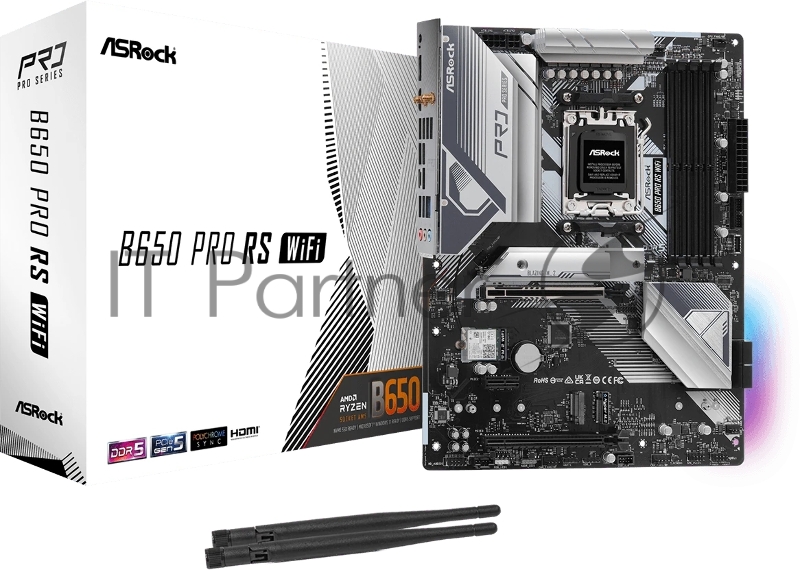 Материнская плата ASROCK B650 PRO RS WIFI, AM5, B650, 4*DDR5, 4*SATA, 3*M.2, 3*USB 3.2, 6*USB 2.0, Type-C, 2*PCIx16, 1*PCIx1, 1*M.2 (Key E), HDMI+DP, ATX