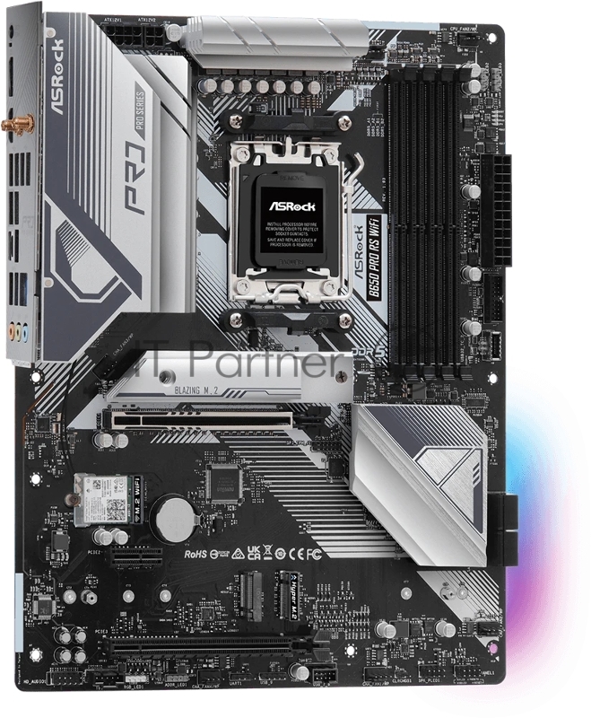Материнская плата ASROCK B650 PRO RS WIFI, AM5, B650, 4*DDR5, 4*SATA, 3*M.2, 3*USB 3.2, 6*USB 2.0, Type-C, 2*PCIx16, 1*PCIx1, 1*M.2 (Key E), HDMI+DP, ATX