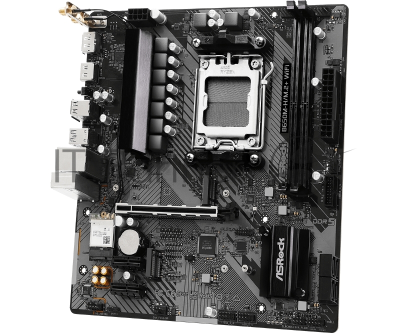 Материнская плата ASROCK B650M-H/M.2+WIFI, AM5, B650, 2*DDR5, 4*SATA, 2*M.2, 3*USB 3.2, 2*USB 2.0, Type-C, 1*PCIx16, 2*PCIx1, 1xM.2 (Key E), HDMI+DP, mATX
