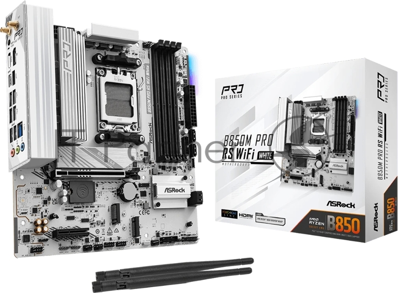Материнская плата ASROCK B850M PRO RS WIFI WHITE, AM5, B850, 4*DDR5, 4*SATA, 3*M.2, 4*USB 2.0, 3*USB 3.2, Type-C, 2*PCIx16, 1*M.2 (Key E), HDMI+DP, mATX