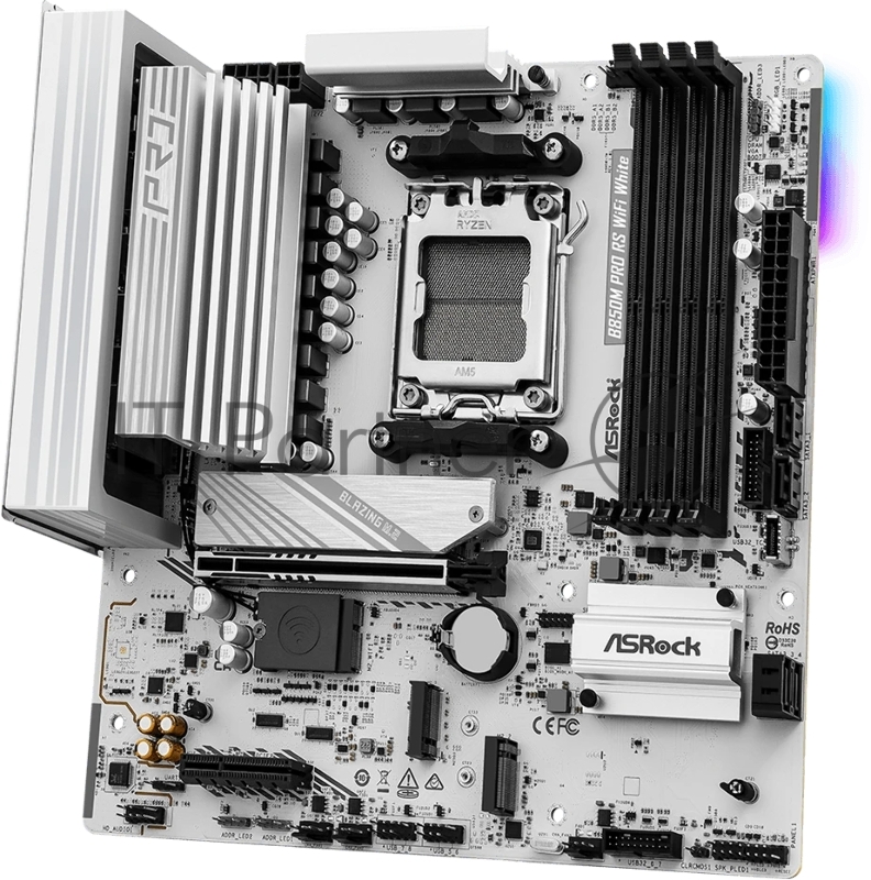 Материнская плата ASROCK B850M PRO RS WIFI WHITE, AM5, B850, 4*DDR5, 4*SATA, 3*M.2, 4*USB 2.0, 3*USB 3.2, Type-C, 2*PCIx16, 1*M.2 (Key E), HDMI+DP, mATX