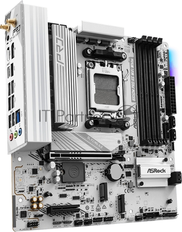 Материнская плата ASROCK B850M PRO RS WIFI WHITE, AM5, B850, 4*DDR5, 4*SATA, 3*M.2, 4*USB 2.0, 3*USB 3.2, Type-C, 2*PCIx16, 1*M.2 (Key E), HDMI+DP, mATX