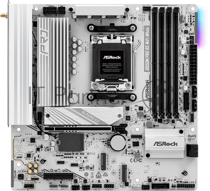 Материнская плата ASROCK B850M PRO RS WIFI WHITE, AM5, B850, 4*DDR5, 4*SATA, 3*M.2, 4*USB 2.0, 3*USB 3.2, Type-C, 2*PCIx16, 1*M.2 (Key E), HDMI+DP, mATX