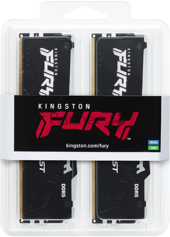 Оперативная память Kingston Fury Beast, DDR5, 64Gb (2x32Gb), 5200MHz, CL40, DIMM, с радиатором, RGB, черный