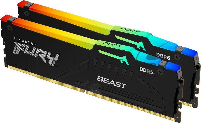 Оперативная память Kingston Fury Beast, DDR5, 64Gb (2x32Gb), 5200MHz, CL40, DIMM, с радиатором, RGB, черный