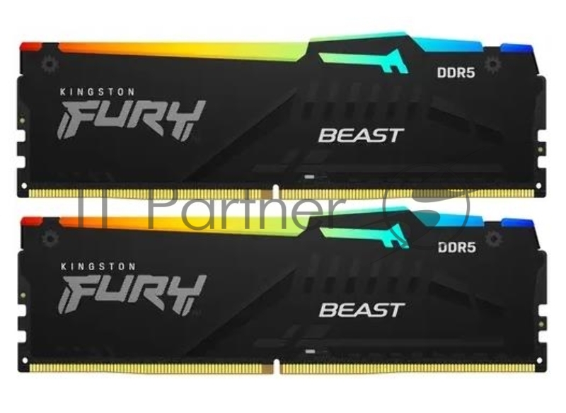Оперативная память Kingston Fury Beast, DDR5, 64Gb (2x32Gb), 5200MHz, CL40, DIMM, с радиатором, RGB, черный