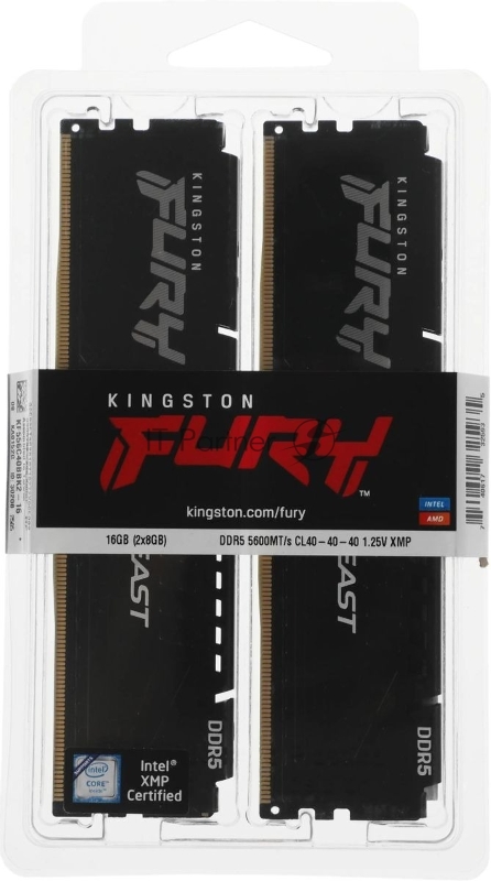Оперативная память Kingston Fury Beast, DDR5, 16GB (2x8GB), 5600MHz, CL40, DIMM, с радиаторами, черный