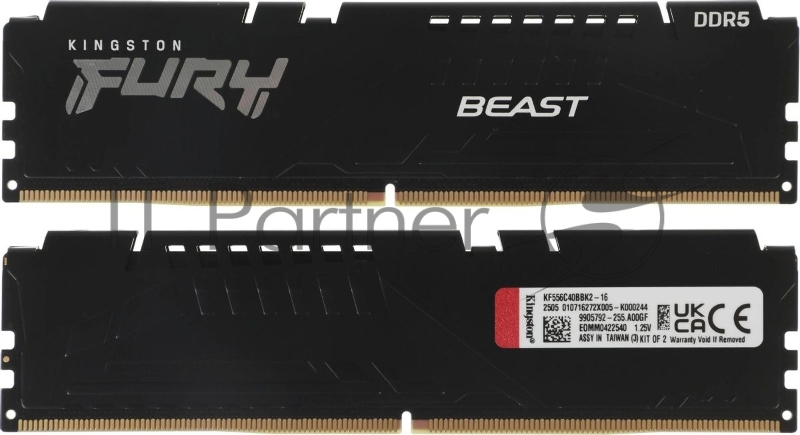 Оперативная память Kingston Fury Beast, DDR5, 16GB (2x8GB), 5600MHz, CL40, DIMM, с радиаторами, черный