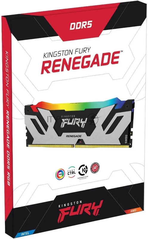 Оперативная память Kingston Fury Renegade, DDR5, 32Gb (2x16GB), 7200MHz, CL38, DIMM, с радиатором, RGB, серебристый/черный