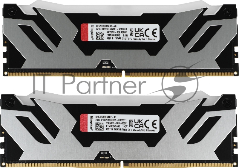 Оперативная память Kingston Fury Renegade, DDR5, 32Gb (2x16GB), 7200MHz, CL38, DIMM, с радиатором, RGB, серебристый/черный