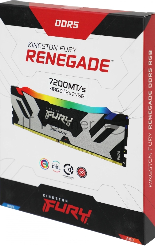 Оперативная память Kingston Fury Renegade, DDR5, 32Gb (2x16GB), 7200MHz, CL38, DIMM, с радиатором, RGB, серебристый/черный