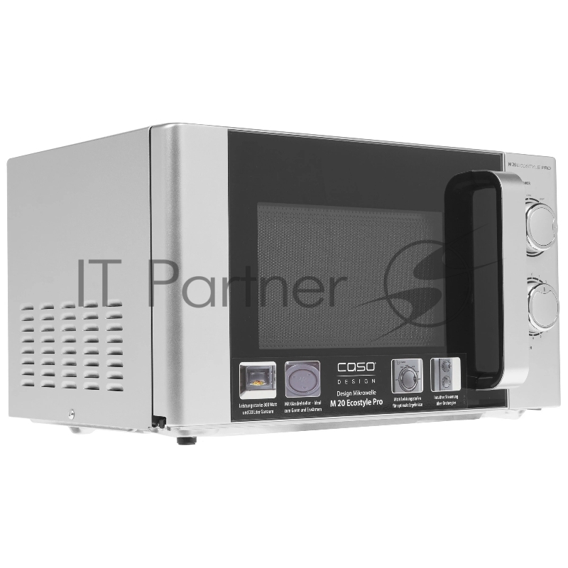 Микроволновая печь CASO M 20 Ecostyle Pro серебристый/черный, 20 л, 800 Вт, переключатели - поворотный механизм