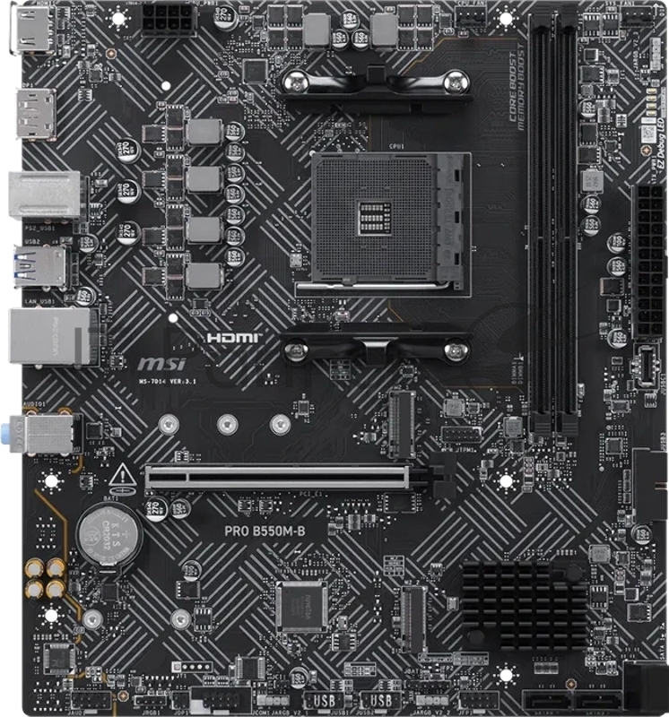 Материнская плата MSI PRO B550M-B Soc-AM4 AMD B550 2xDDR4 mATX AC`97 8ch(7.1) GbLAN RAID+HDMI+DP