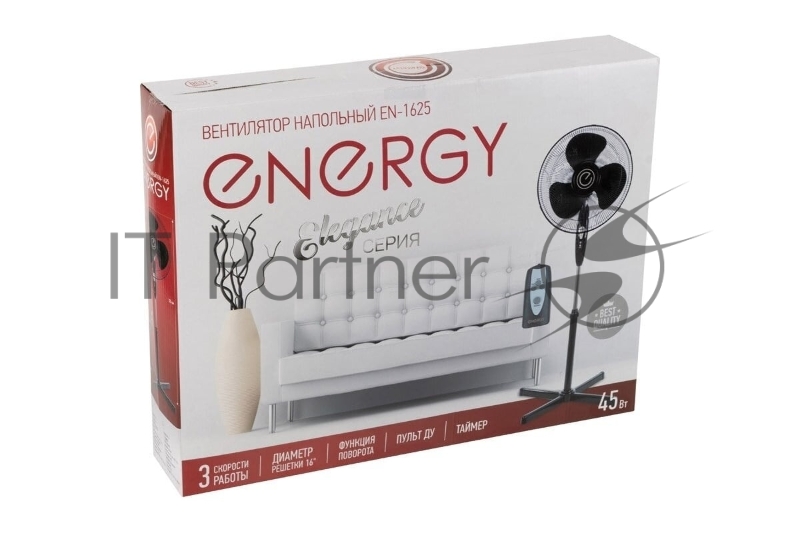 Вентилятор Energy ELEGANCE EN-1624 чёрный, напольный, 45 Вт, 3 скорости, 40 см