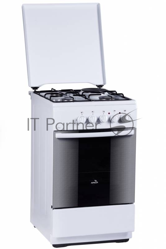 Плита комбинированная Flama RK 23-101 W белый, конфорок 4 шт, духовка 50 л, 50 см x 85 см x 60 см