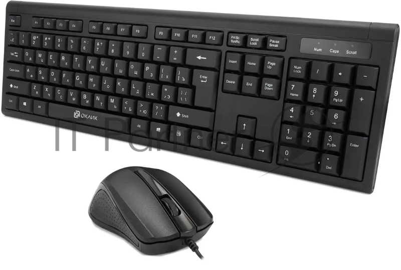 Комплект клавиатура+мышь Oklick 600M проводной, USB, 1200 DPI, чёрный