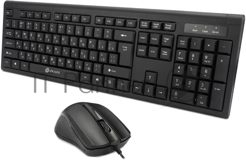 Комплект клавиатура+мышь Oklick 600M проводной, USB, 1200 DPI, чёрный