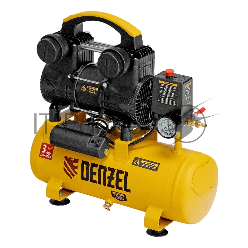 Компрессор безмасляный малошумный Denzel DLP-950/10, 950 Вт,10 л, 2850 об/мин, 170 л/мин