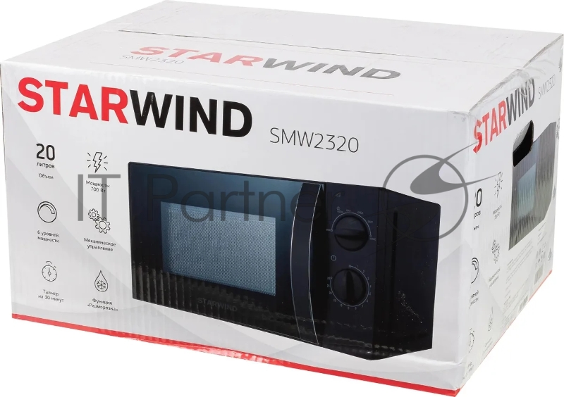 Микроволновая печь Starwind SMW2320 черный, 20 л, 700 Вт, переключатели - поворотный механизм